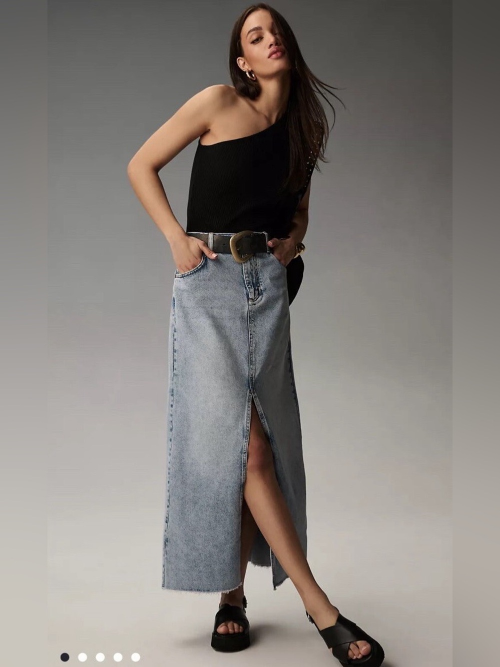By Anthropologie Pilcro Light Blue Denim Maxi Skirt with Front Slit - Picture 2 of 16